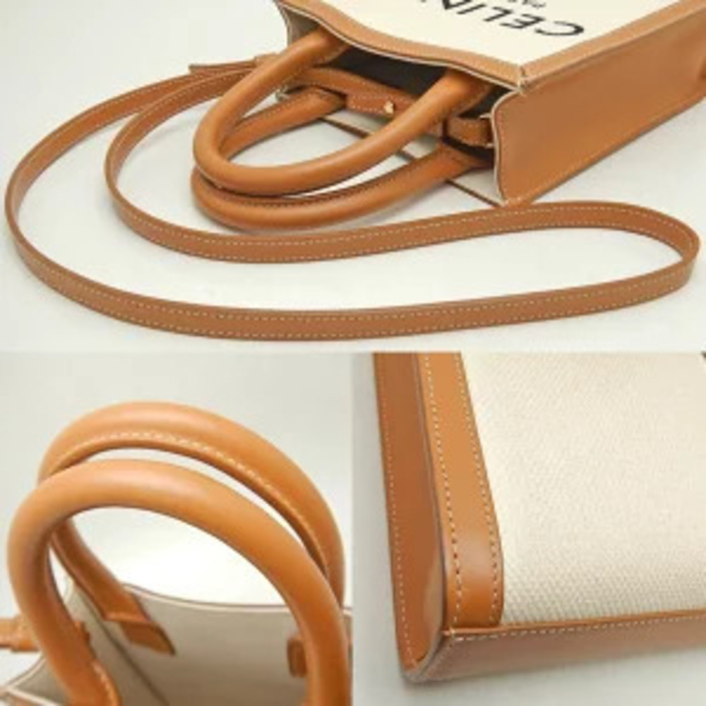 CELINE Vertical Cabas Tote Bag Canvas Calfskin Tan - Picture 8 of 9